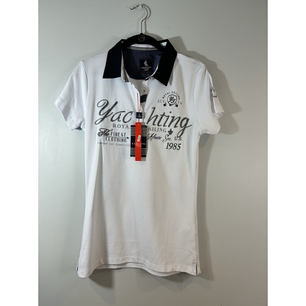 Yachting Time Boys‎ Polo White & Navy Blue Casual Vacation Summertime Cotton-M